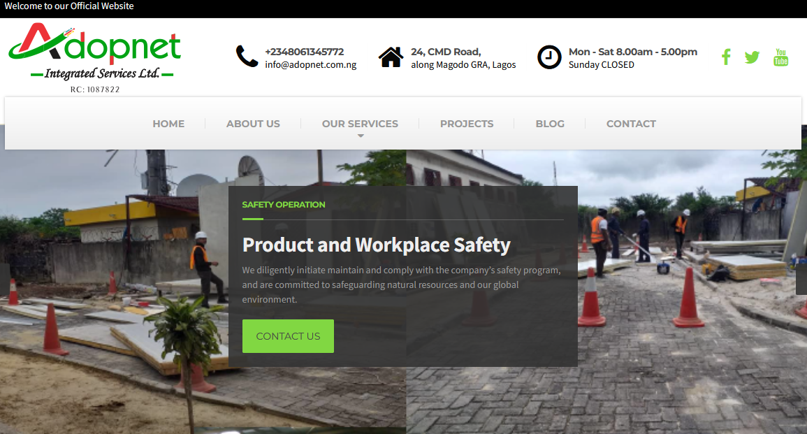Fiber Optics Company, Adopnet Integrated Services, Web Development Project by Hotrix Technology