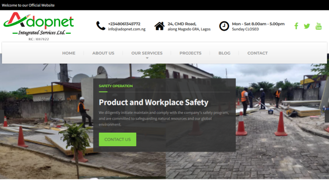 Fiber Optics Company, Adopnet Integrated Services, Web Development Project by Hotrix Technology