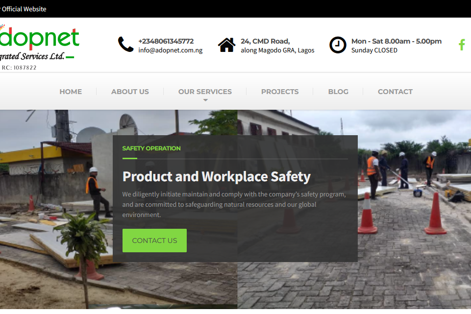 Fiber Optics Company, Adopnet Integrated Services, Web Development Project by Hotrix Technology